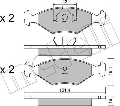 Metelli 22-0057-3 - Тормозные колодки, дисковые, комплект www.autospares.lv