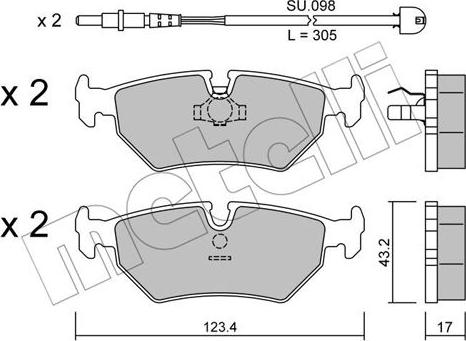 Metelli 22-0178-1K - Тормозные колодки, дисковые, комплект www.autospares.lv