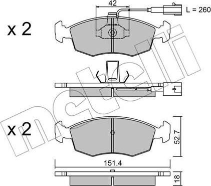 Metelli 22-0274-1 - Тормозные колодки, дисковые, комплект www.autospares.lv