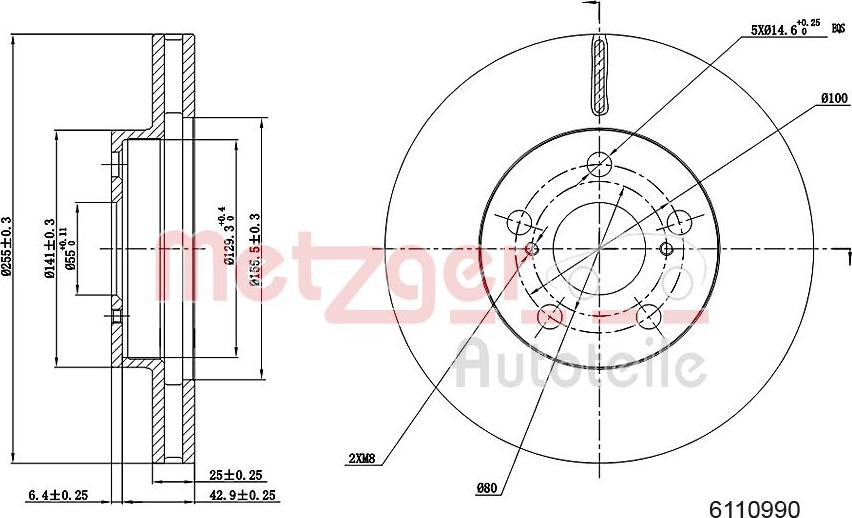 Metzger 6110990 - Тормозной диск www.autospares.lv