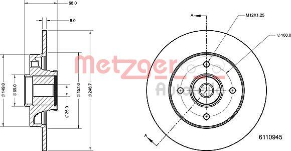 Metzger 6110945 - Тормозной диск www.autospares.lv