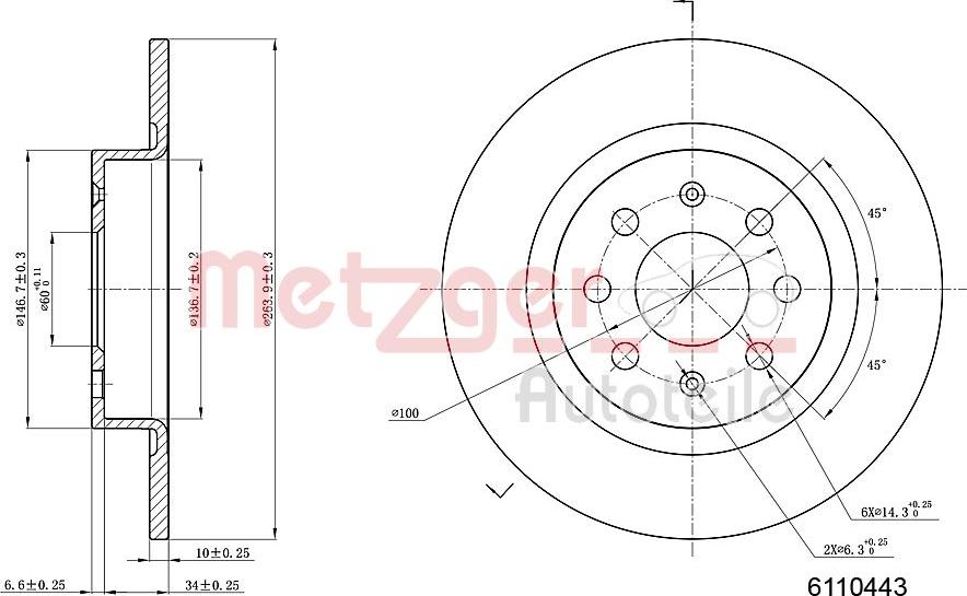 Metzger 6110443 - Bremžu diski www.autospares.lv