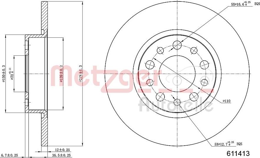 Metzger 6110413 - Bremžu diski www.autospares.lv