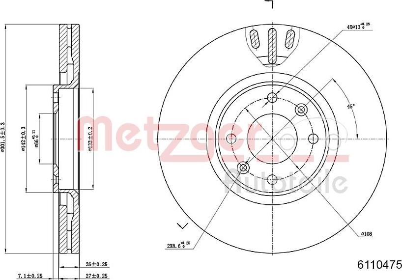 Metzger 6110475 - Тормозной диск www.autospares.lv