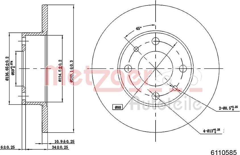 Metzger 6110585 - Bremžu diski www.autospares.lv