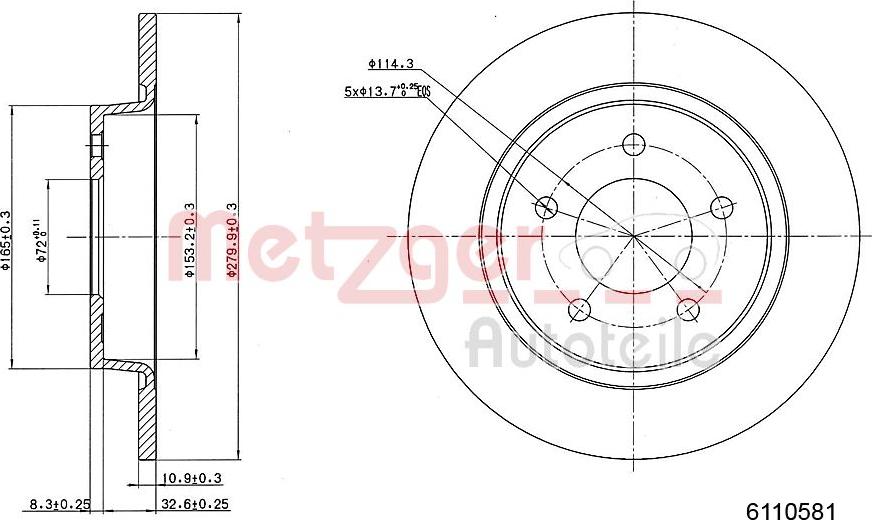 Metzger 6110581 - Bremžu diski www.autospares.lv