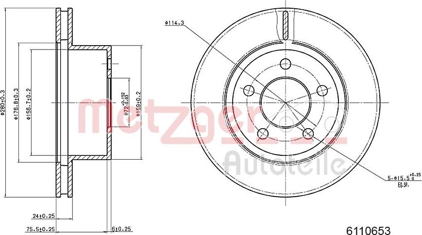 Metzger 6110653 - Bremžu diski www.autospares.lv