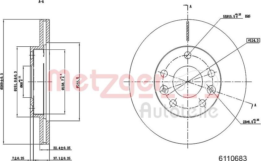 Metzger 6110683 - Bremžu diski www.autospares.lv