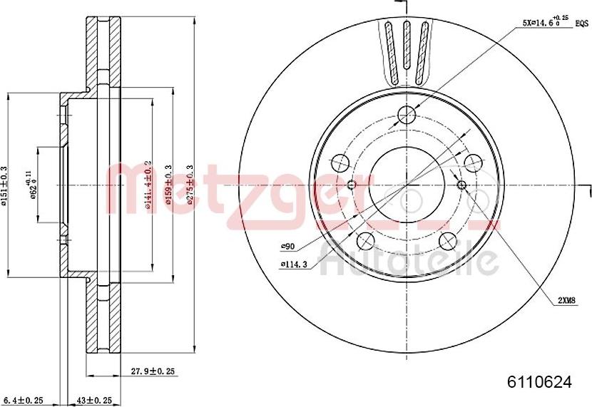 Metzger 6110624 - Тормозной диск www.autospares.lv