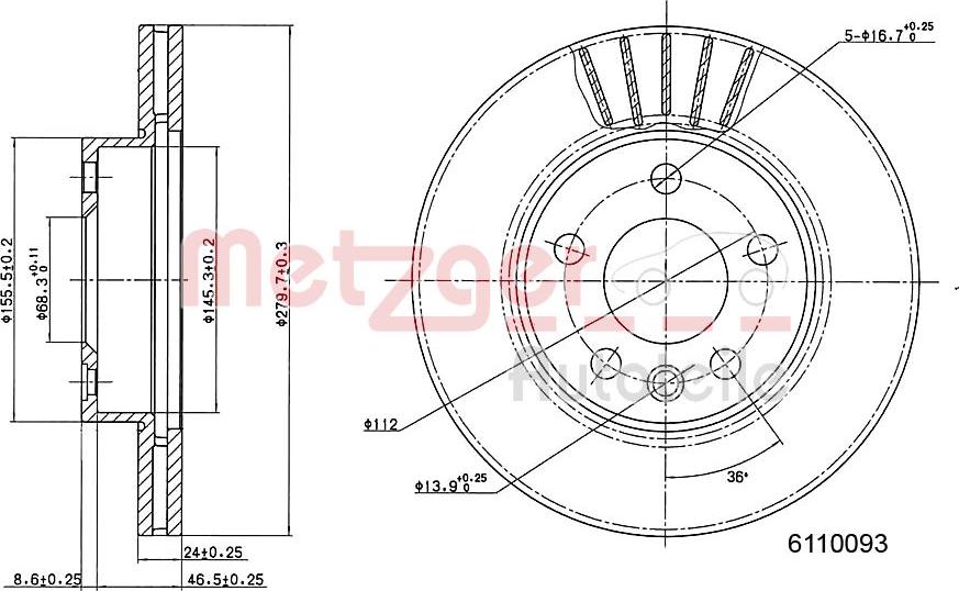 Metzger 6110093 - Bremžu diski www.autospares.lv