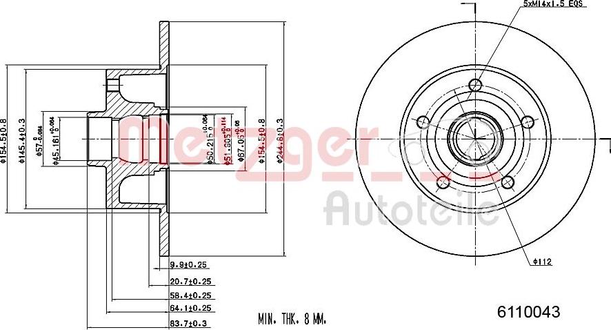 Metzger 6110043 - Тормозной диск www.autospares.lv