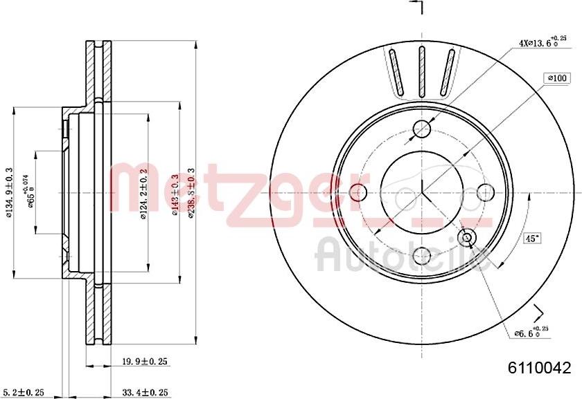 Metzger 6110042 - Тормозной диск www.autospares.lv