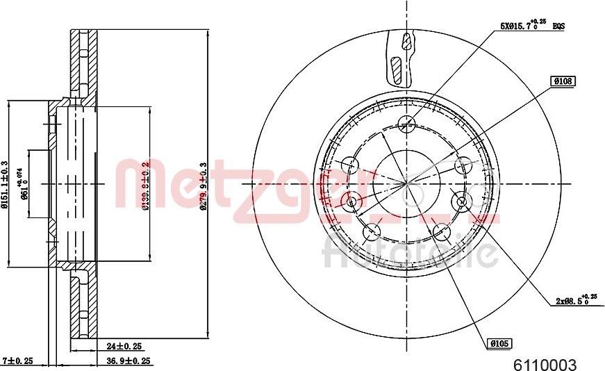 Metzger 6110003 - Bremžu diski www.autospares.lv