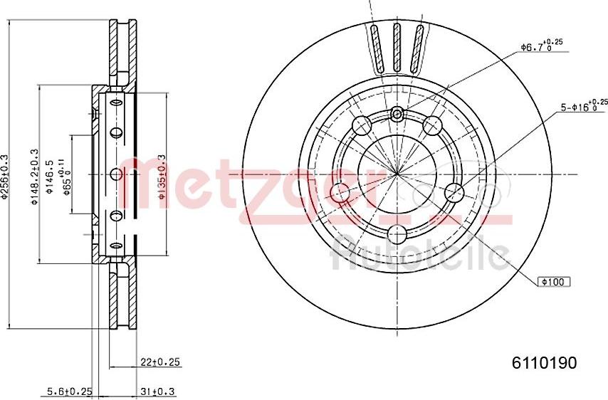 Metzger 6110190 - Тормозной диск www.autospares.lv