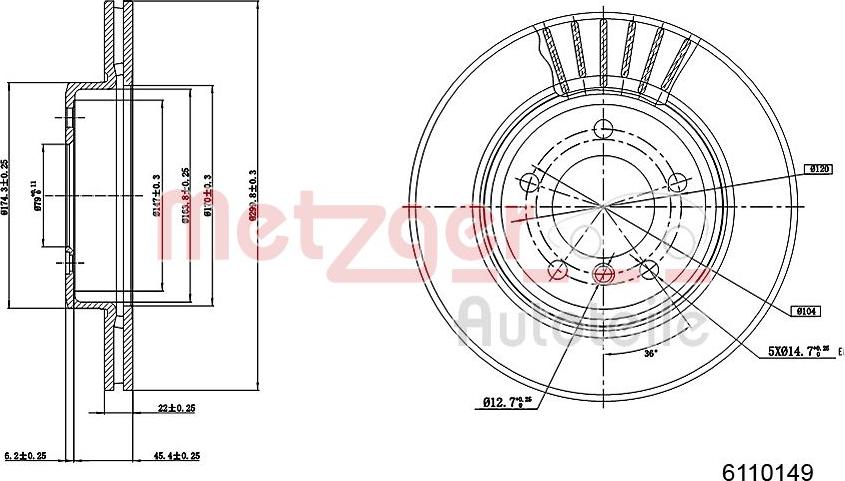 Metzger 6110149 - Тормозной диск www.autospares.lv