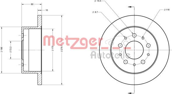 Metzger 6110163 - Тормозной диск www.autospares.lv