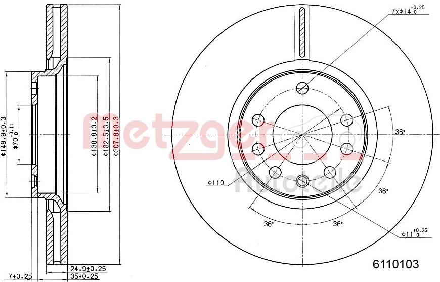 Metzger 6110103 - Тормозной диск www.autospares.lv