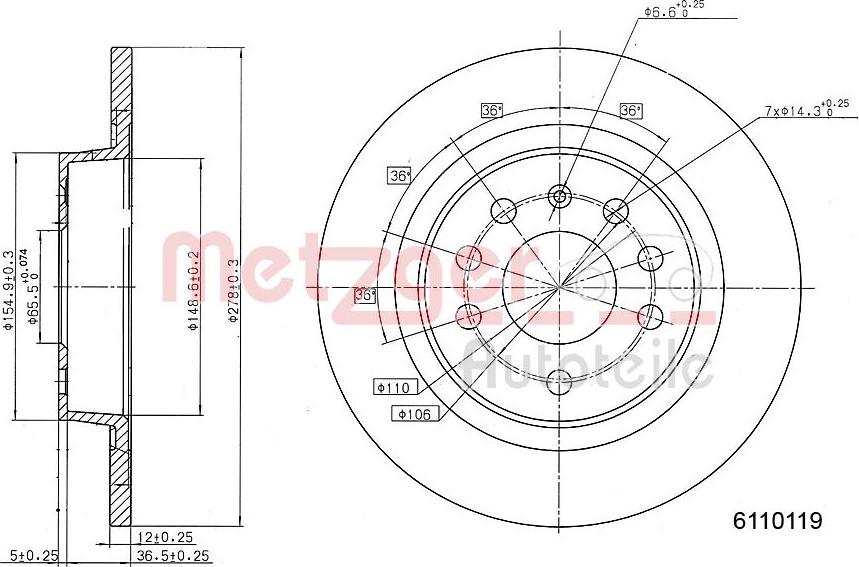 Metzger 6110119 - Тормозной диск www.autospares.lv