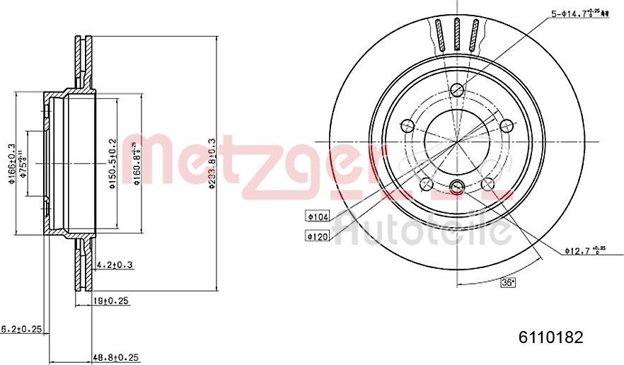 Metzger 6110182 - Тормозной диск www.autospares.lv