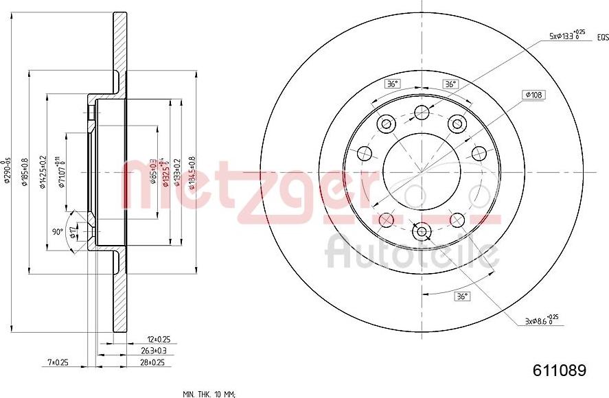 Metzger 6110890 - Bremžu diski www.autospares.lv