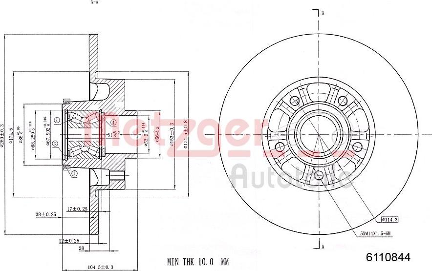 Metzger 6110844 - Bremžu diski www.autospares.lv