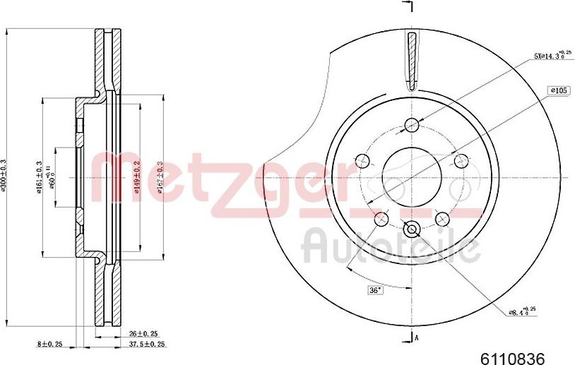 Metzger 6110836 - Bremžu diski www.autospares.lv