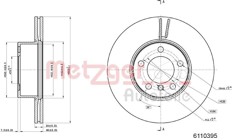 Metzger 6110395 - Bremžu diski www.autospares.lv