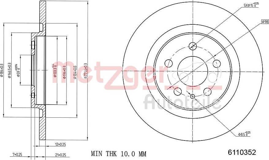 Metzger 6110352 - Bremžu diski www.autospares.lv