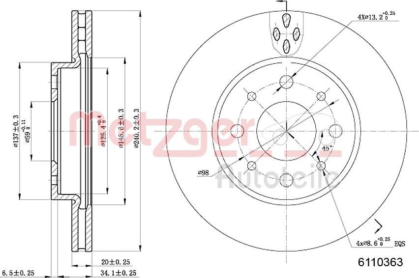 Metzger 6110363 - Bremžu diski www.autospares.lv