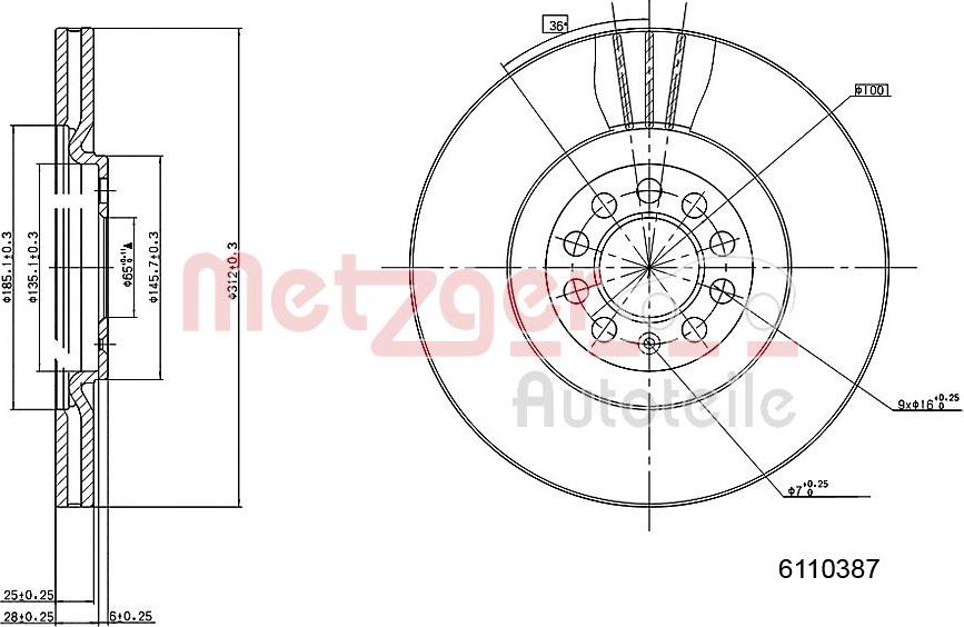 Metzger 6110387 - Bremžu diski www.autospares.lv