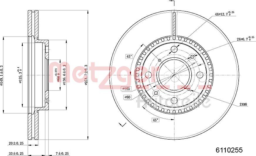 Metzger 6110255 - Bremžu diski www.autospares.lv