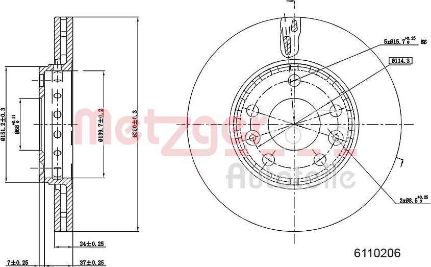 Metzger 6110206 - Bremžu diski www.autospares.lv