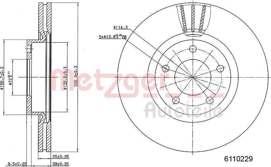 Metzger 6110229 - Brake Disc www.autospares.lv