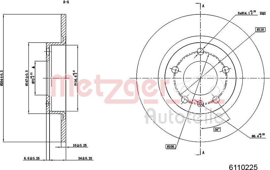 Metzger 6110225 - Bremžu diski www.autospares.lv