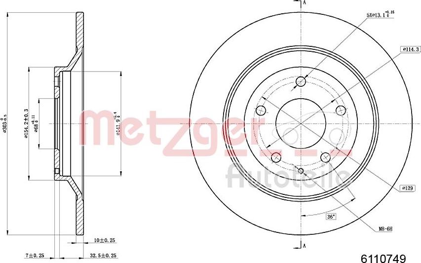 Metzger 6110749 - Bremžu diski www.autospares.lv