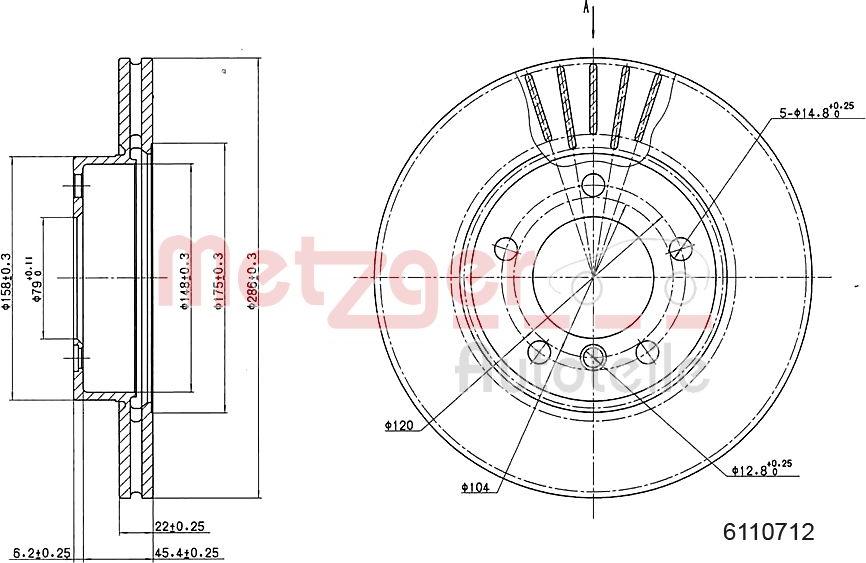 Metzger 6110712 - Тормозной диск www.autospares.lv