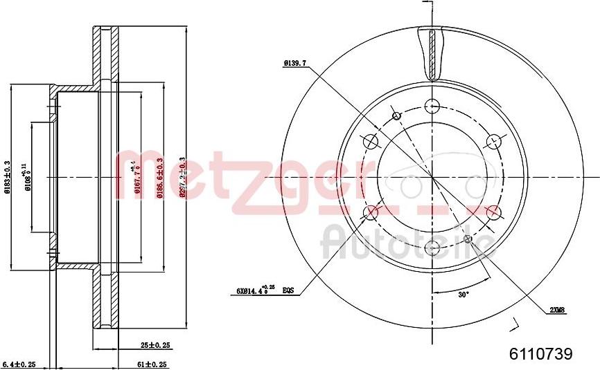 Metzger 6110739 - Bremžu diski www.autospares.lv