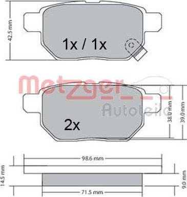 Metzger 1170444 - Brake Pad Set, disc brake www.autospares.lv