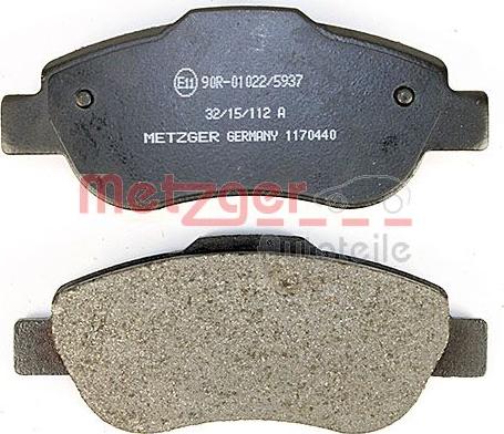 Metzger 1170440 - Brake Pad Set, disc brake www.autospares.lv