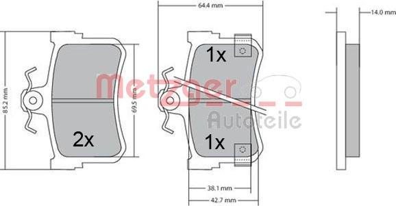 Metzger 1170447 - Brake Pad Set, disc brake www.autospares.lv