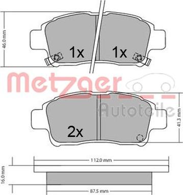 Metzger 1170436 - Тормозные колодки, дисковые, комплект www.autospares.lv