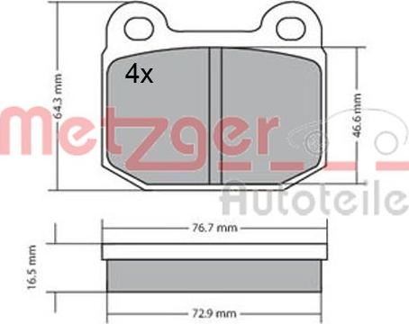 Metzger 1170425 - Тормозные колодки, дисковые, комплект www.autospares.lv