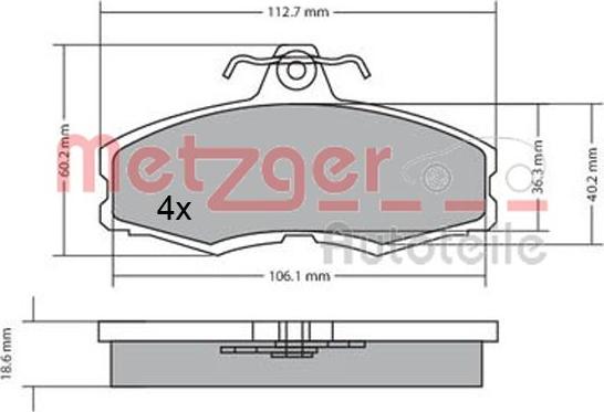 Metzger 1170598 - Brake Pad Set, disc brake www.autospares.lv