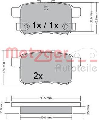 Metzger 1170593 - Тормозные колодки, дисковые, комплект www.autospares.lv