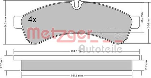 Metzger 1170544 - Тормозные колодки, дисковые, комплект www.autospares.lv