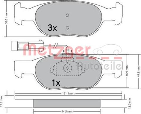 Metzger 1170517 - Тормозные колодки, дисковые, комплект www.autospares.lv