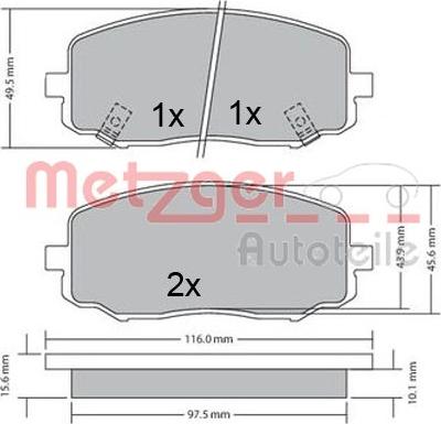 Metzger 1170588 - Тормозные колодки, дисковые, комплект www.autospares.lv