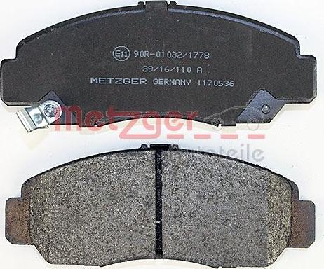 Metzger 1170536 - Тормозные колодки, дисковые, комплект www.autospares.lv