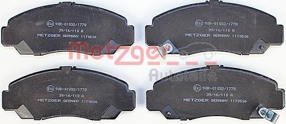 Metzger 1170536 - Тормозные колодки, дисковые, комплект www.autospares.lv