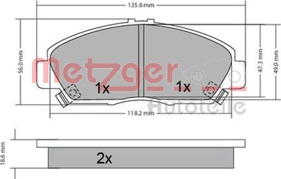 Metzger 1170576 - Тормозные колодки, дисковые, комплект www.autospares.lv